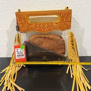 Montana West Clear Crossbody with Intricate Gold and Brown Design